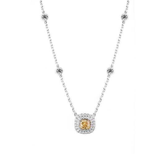 Fancy Yellow Diamond Necklace, 1.66 Carat, Cushion shape, GIA Certified, 1122698013