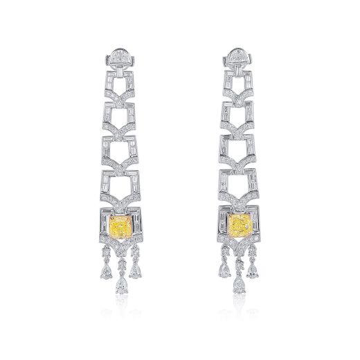  黄色 钻石 耳环, 3.19 重量 (7.86 克拉 总重), 枕型 形状, GIA 认证, JCEF05517320