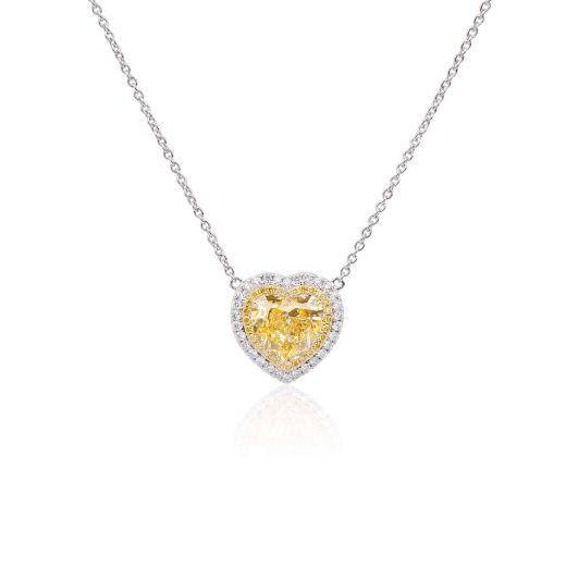 深 黄色 钻石 项链, 3.45 重量 (3.91 克拉 总重), 心型 形状, GIA 认证, 5286457222
