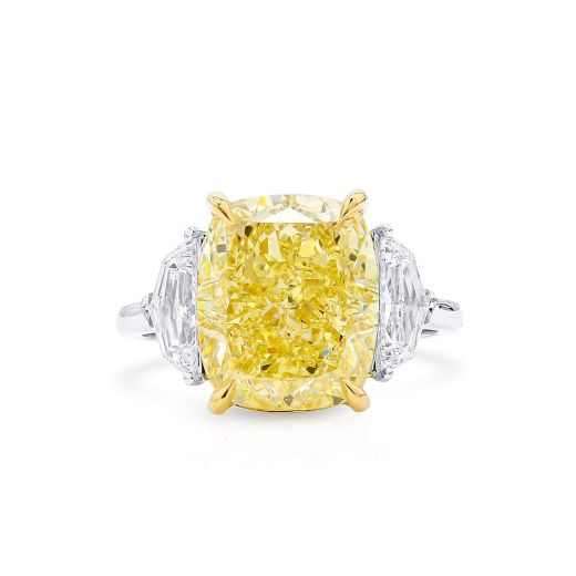 浅 黄色 钻石 戒指, 8.04 重量 (9.09 克拉 总重), 枕型 形状, GIA 认证, 2215233870