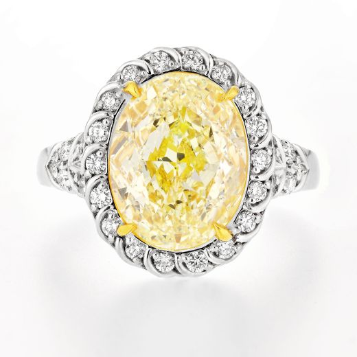 浅 黄色 钻石 戒指, 5.19 重量 (5.60 克拉 总重), 椭圆型 形状, GIA 认证, 2193177113