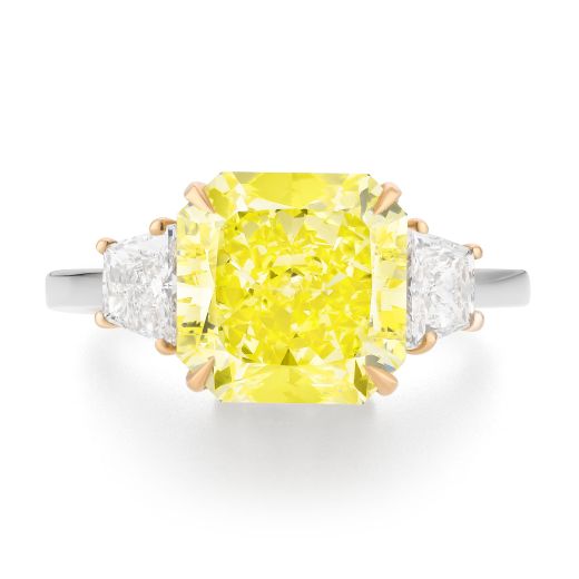 艳 黄色 钻石 戒指, 5.25 重量 (5.85 克拉 总重), 镭帝恩型 形状, GIA 认证, 2151875876