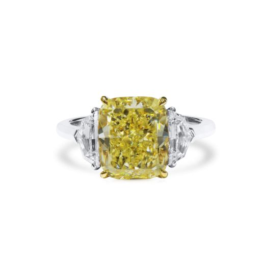 浅 黄色 钻石 戒指, 5.03 重量 (5.95 克拉 总重), 枕型 形状, GIA 认证, 2225754929