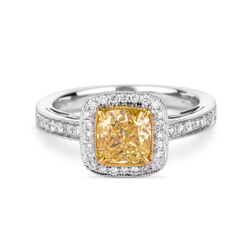 浓 黄色 钻石 戒指, 1.36 重量 (1.78 克拉 总重), 枕型 形状, GIA 认证, 6221180636
