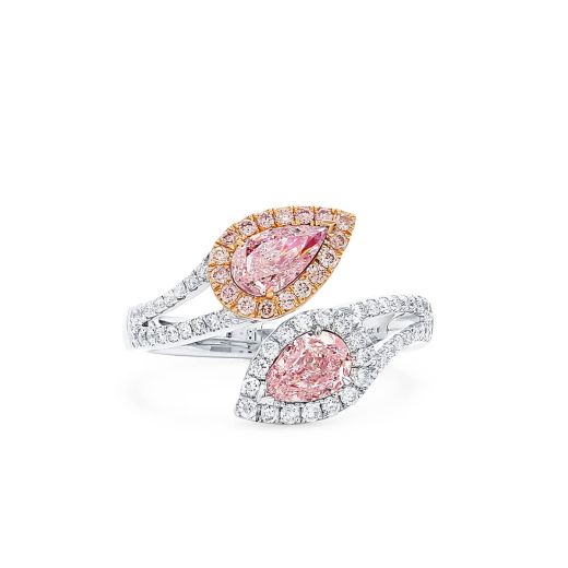 很轻 粉色 钻石 戒指, 1.01 重量 (1.43 克拉 总重), 梨型 形状, GIA 认证, JCRF05489090
