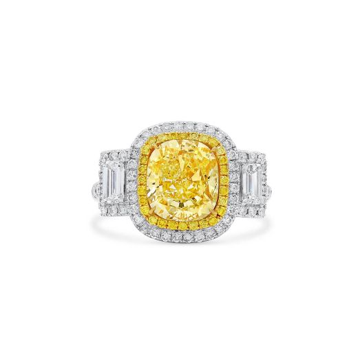 Fancy Light Yellow Diamond Ring, 3.15 Ct. (4.29 Ct. TW), Cushion shape, GIA Certified, 2205760289