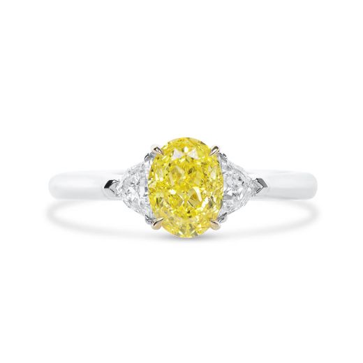 艳 黄色 钻石 戒指, 1.27 重量 (1.60 克拉 总重), 椭圆型 形状, GIA 认证, 2317947079