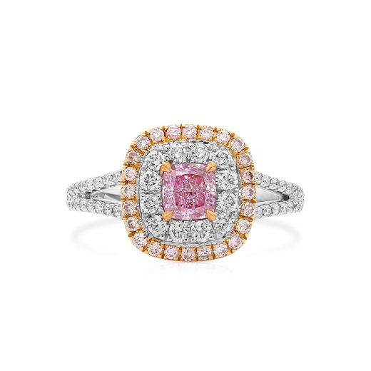 很轻 粉色 钻石 戒指, 0.50 重量 (1.05 克拉 总重), 枕型 形状, GIA 认证, 2368582683