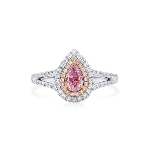 浅 粉色 钻石 戒指, 0.51 重量 (0.91 克拉 总重), 梨型 形状, GIA 认证, 1369916892