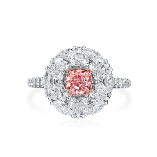 很轻 粉色 钻石 戒指, 0.62 重量 (3.04 克拉 总重), 枕型 形状, GIA 认证, 1383280735
