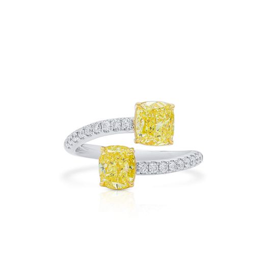  黄色 钻石 戒指, 2.02 重量 (2.25 克拉 总重), 枕型 形状, GIA 认证, JCRF05524653