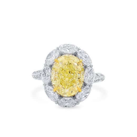  黄色 钻石 戒指, 4.10 重量 (6.61 克拉 总重), 椭圆型 形状, GIA 认证, 3355307020