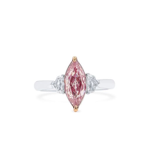浅 粉色 钻石 戒指, 1.05 重量 (1.35 克拉 总重), 马眼型 形状, GIA 认证, 2183904627