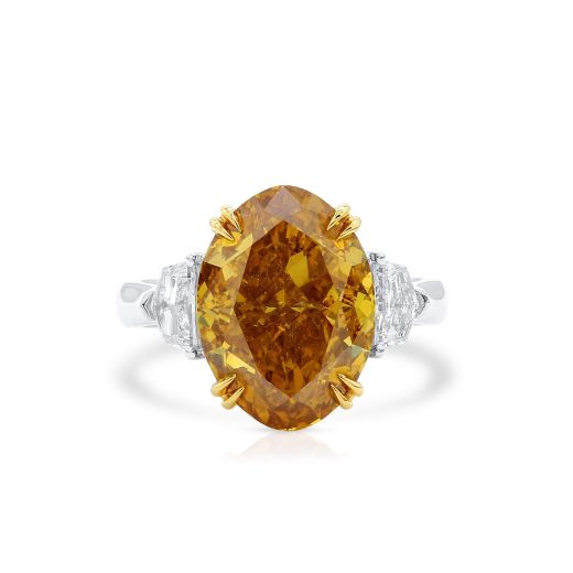 深 呈褐色橙色的 黄色 钻石 戒指, 7.23 重量 (7.84 克拉 总重), 椭圆型 形状, GIA 认证, JCRF05533335