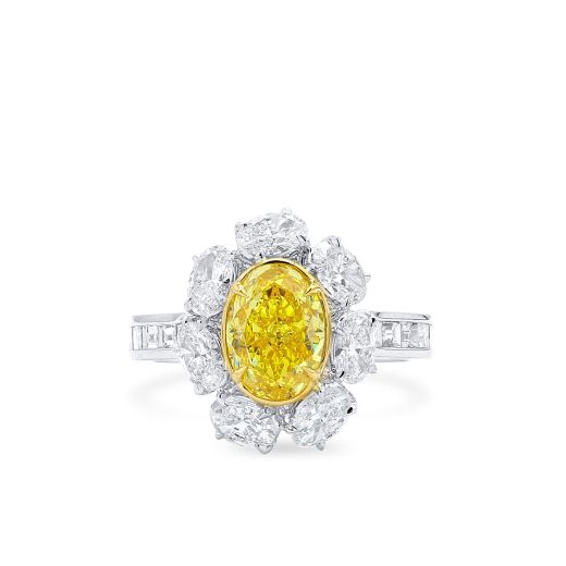 艳 黄色 钻石 戒指, 2.04 重量 (3.90 克拉 总重), 椭圆型 形状, GIA 认证, 2191549048