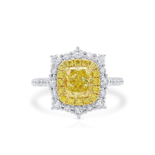 浅 黄色 钻石 戒指, 1.35 重量 (2.35 克拉 总重), 枕型 形状, GIA 认证, 2426472132