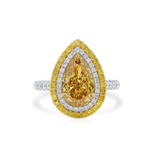  呈褐色的 黄色 钻石 戒指, 2.55 重量 (3.23 克拉 总重), 梨型 形状, GIA 认证, 2215706219