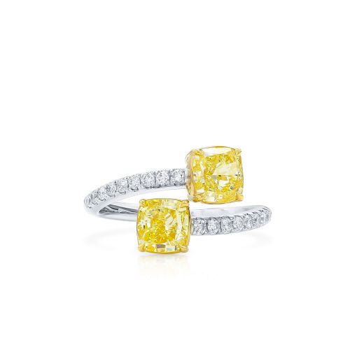  黄色 钻石 戒指, 2.03 重量 (2.29 克拉 总重), 枕型 形状, GIA 认证, JCRF05535064