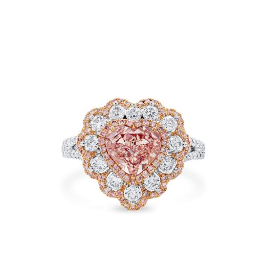 浅 呈粉色的 褐色 钻石 戒指, 1.29 重量 (2.18 克拉 总重), 心型 形状, GIA 认证, 6224313205