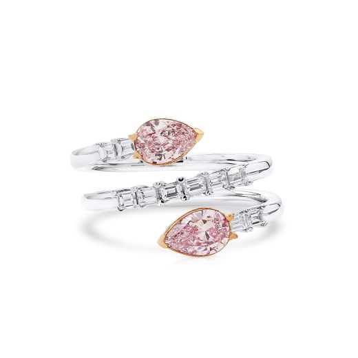 很轻 粉色 钻石 戒指, 0.90 重量 (1.33 克拉 总重), 梨型 形状, GIA 认证, JCRF05536979