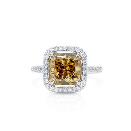 暗 Brown-Greenish 黄色 钻石 戒指, 4.02 重量 (4.50 克拉 总重), 镭帝恩型 形状, GIA 认证, 6217055734