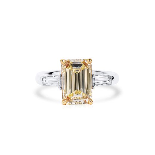 浅 Yellow (U-V) 钻石 戒指, 3.03 重量 (3.33 克拉 总重), 祖母绿型 形状, GIA 认证, 6227757728