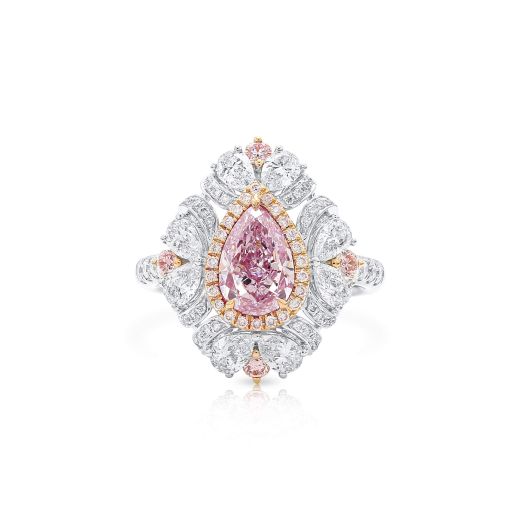 很轻 粉色 钻石 戒指, 1.51 重量 (3.07 克拉 总重), 梨型 形状, GIA 认证, 1216035339