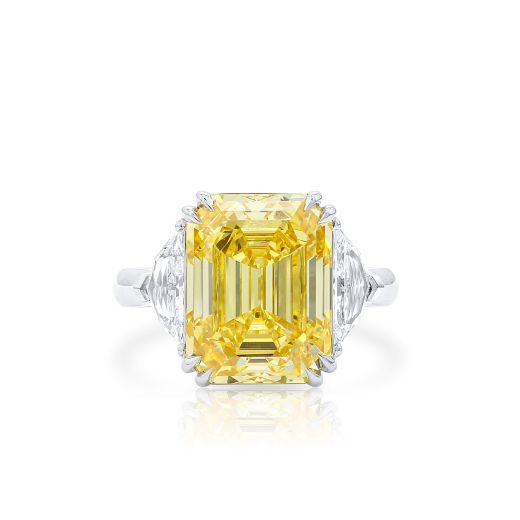 浓 黄色 钻石 戒指, 8.50 重量 (9.19 克拉 总重), 祖母绿型 形状, GIA 认证, JCRF05545333
