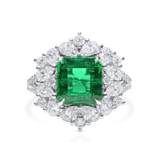 天然 Vivid Green 祖母绿型 戒指, 2.64 重量 (4.62 克拉 总重), GRS 认证, GRS2021-118015