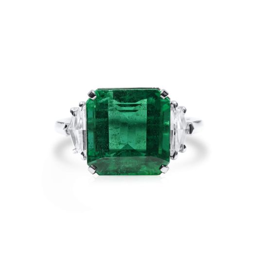 天然 绿色 祖母绿型 戒指, 8.04 重量 (8.67 克拉 总重), GRS 认证, GRS2022-058015