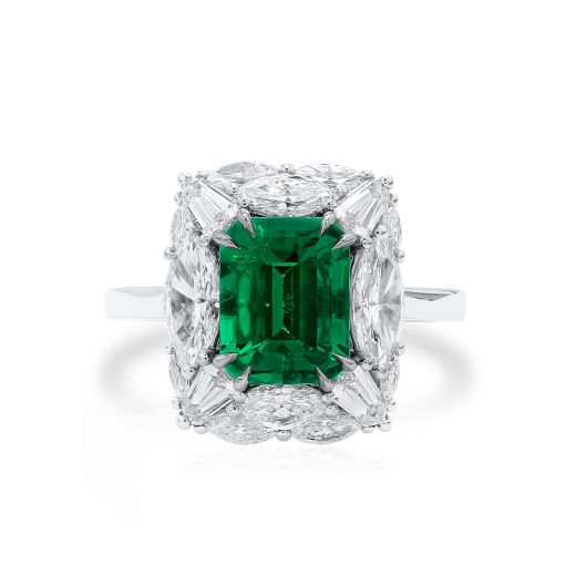 天然 绿色 祖母绿型 戒指, 2.43 重量 (4.66 克拉 总重), AGL 认证, 1121238