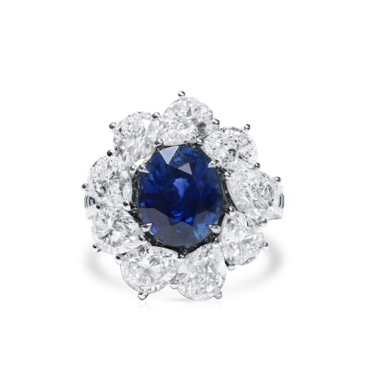 天然 艳彩蓝 蓝宝石 戒指, 5.15 重量 (13.03 克拉 总重), GRS 认证, GRS2022-111101, 无烧