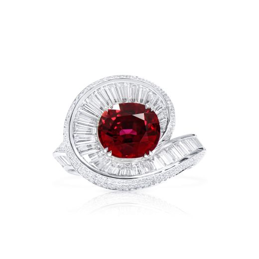 天然 Vivid Red 红宝石 戒指, 3.19 重量 (5.25 克拉 总重), GRS 认证, GRS2022-038478, 无烧