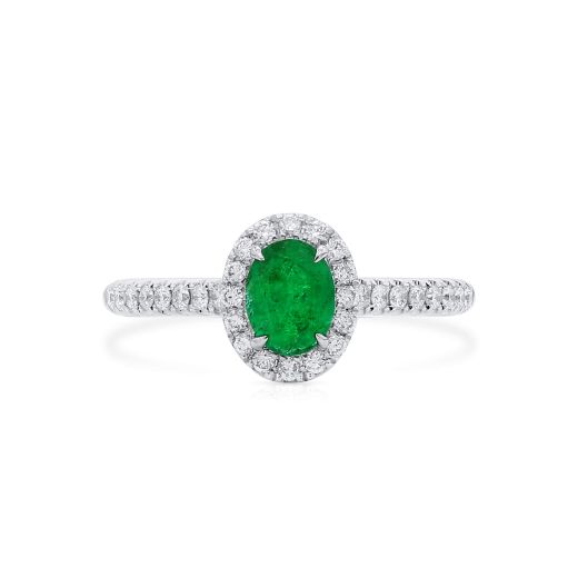 天然 绿色 祖母绿型 戒指, 0.53 重量 (0.79 克拉 总重)