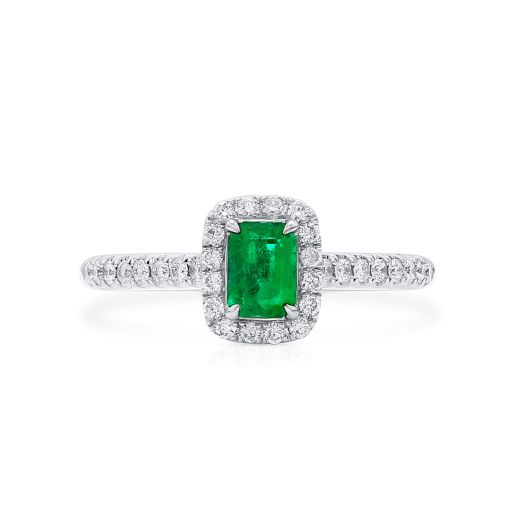 天然 Vivid Green 祖母绿型 戒指, 0.36 重量 (0.62 克拉 总重)