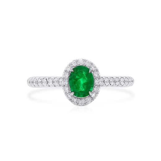 天然 绿色 祖母绿型 戒指, 0.51 重量 (0.74 克拉 总重)