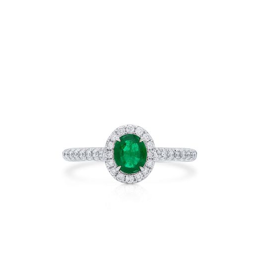 天然 Vivid Green 祖母绿型 戒指, 0.38 重量 (0.64 克拉 总重)