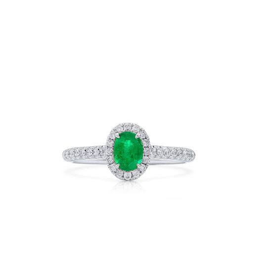 天然 Vivid Green 祖母绿型 戒指, 0.41 重量 (0.65 克拉 总重)