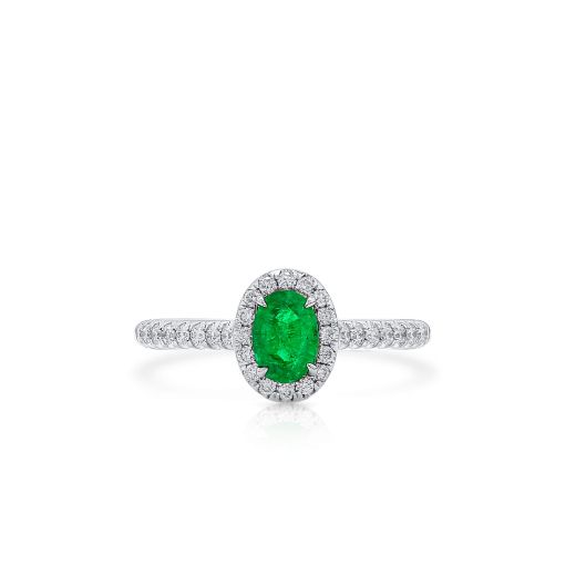 天然 Vivid Green 祖母绿型 戒指, 0.49 重量 (0.72 克拉 总重)