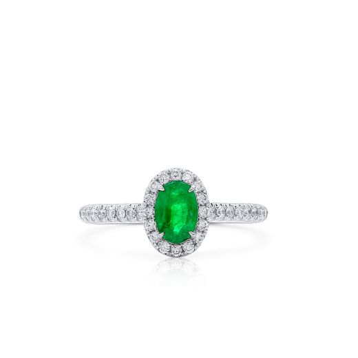 天然 Vivid Green 祖母绿型 戒指, 0.49 重量 (0.75 克拉 总重)