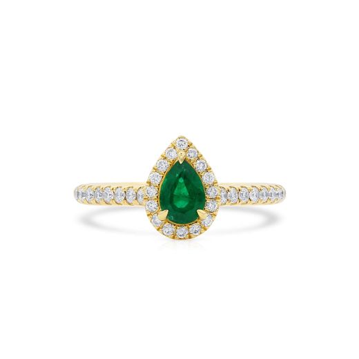 天然 绿色 祖母绿型 戒指, 0.41 重量 (0.71 克拉 总重)