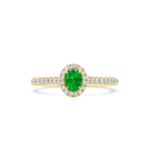 天然 Vivid Green 祖母绿型 戒指, 0.38 重量 (0.60 克拉 总重)
