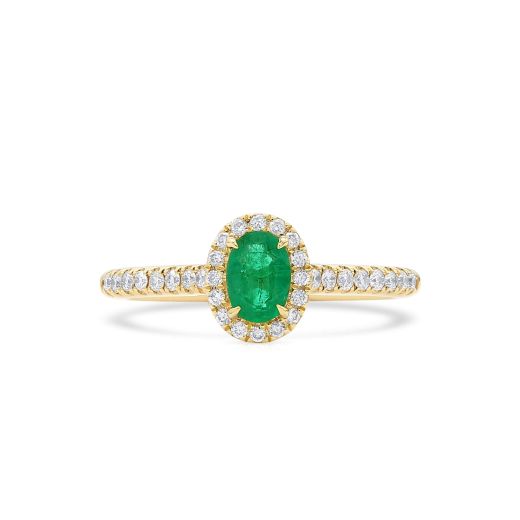 天然 Vivid Green 祖母绿型 戒指, 0.37 重量 (0.60 克拉 总重)