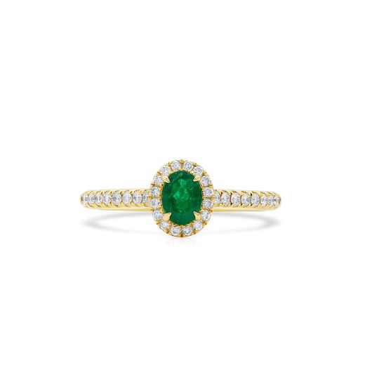 天然 Vivid Green 祖母绿型 戒指, 0.33 重量 (0.56 克拉 总重)