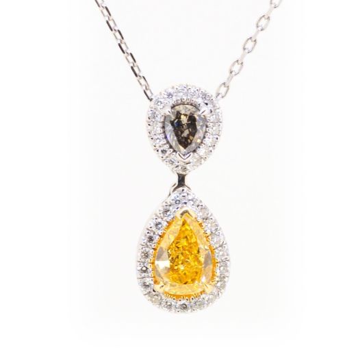 Fancy Intense Orangy Yellow Diamond Necklace, 0.64 Carat, Pear shape, GIA Certified, 6127499801