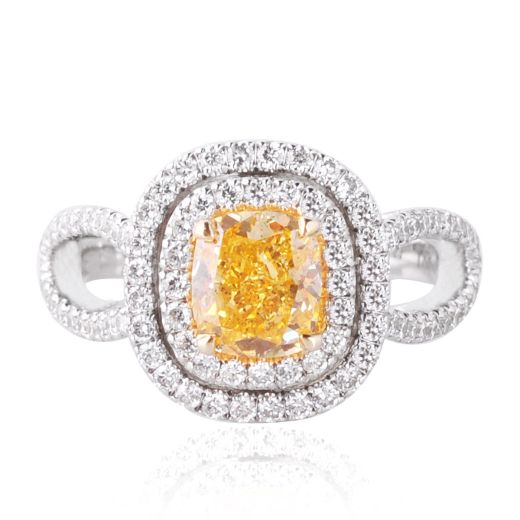 Fancy Vivid Yellow Orange Diamond Ring, 1.16 Carat, Radiant shape, GIA Certified, 15737932