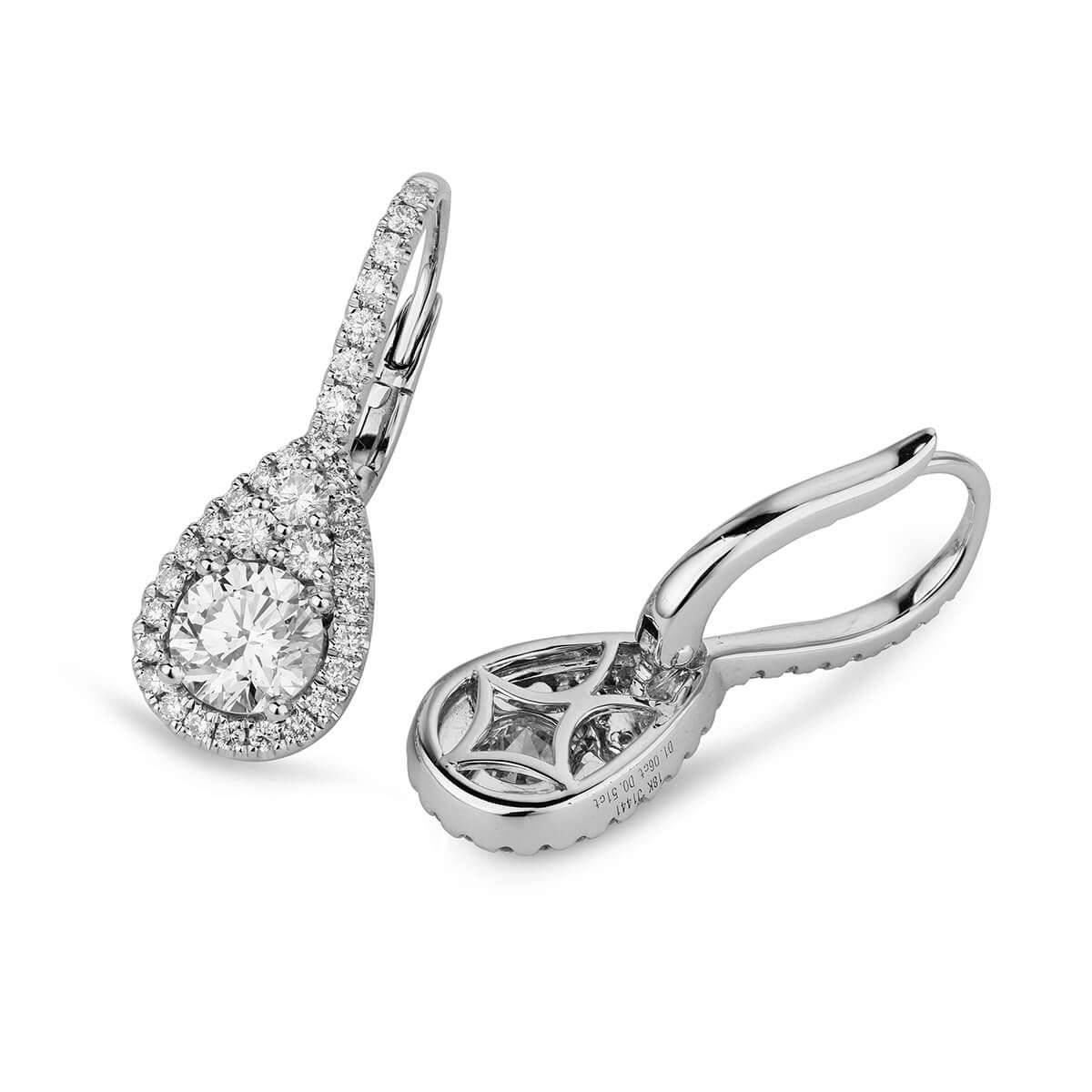White Diamond Earrings, 1.05 Ct. (1.59 Ct. TW), Round shape