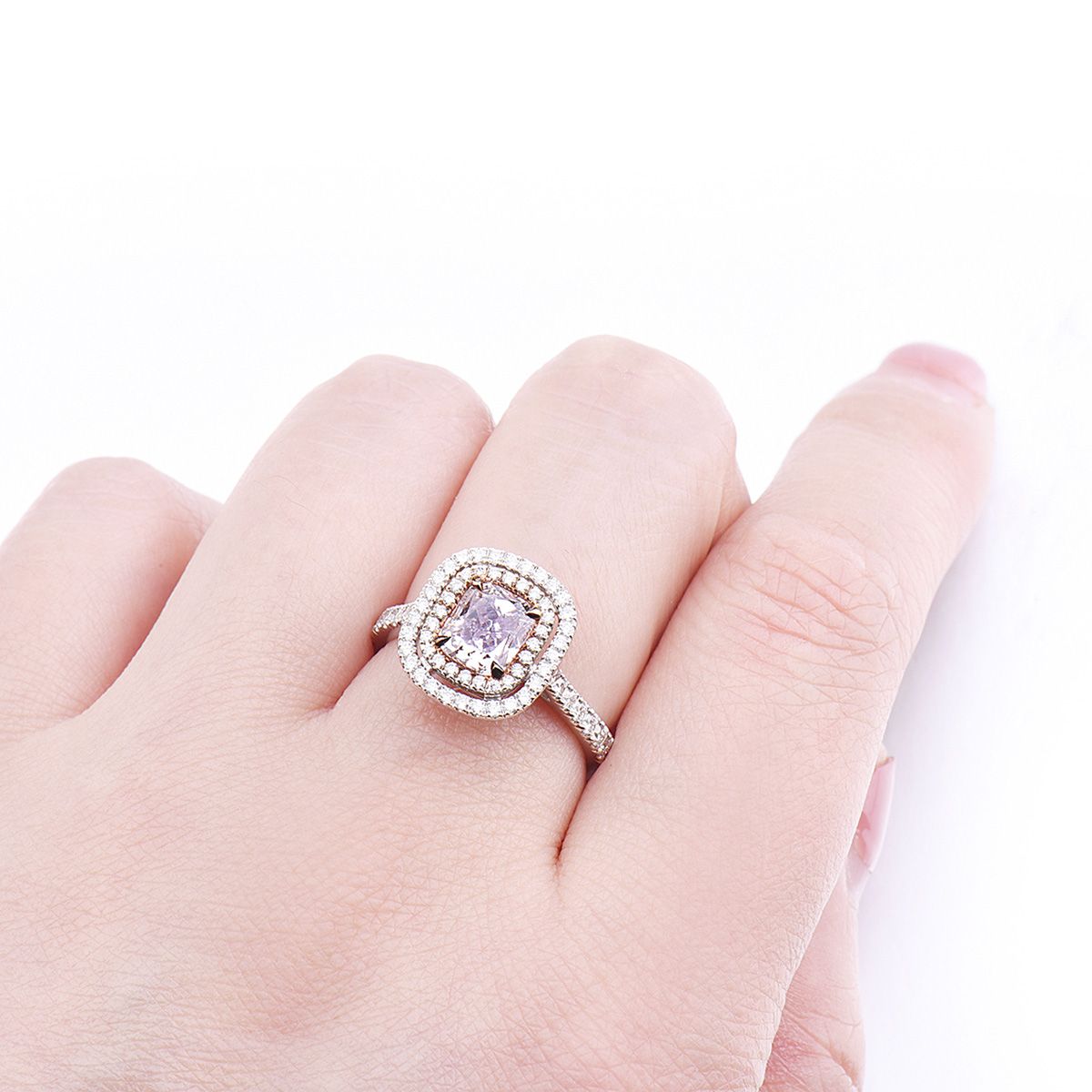 Light Pink Diamond Ring, 1.20 Ct. (1.93 Ct. TW), Cushion shape, GIA Certified, 6187565152