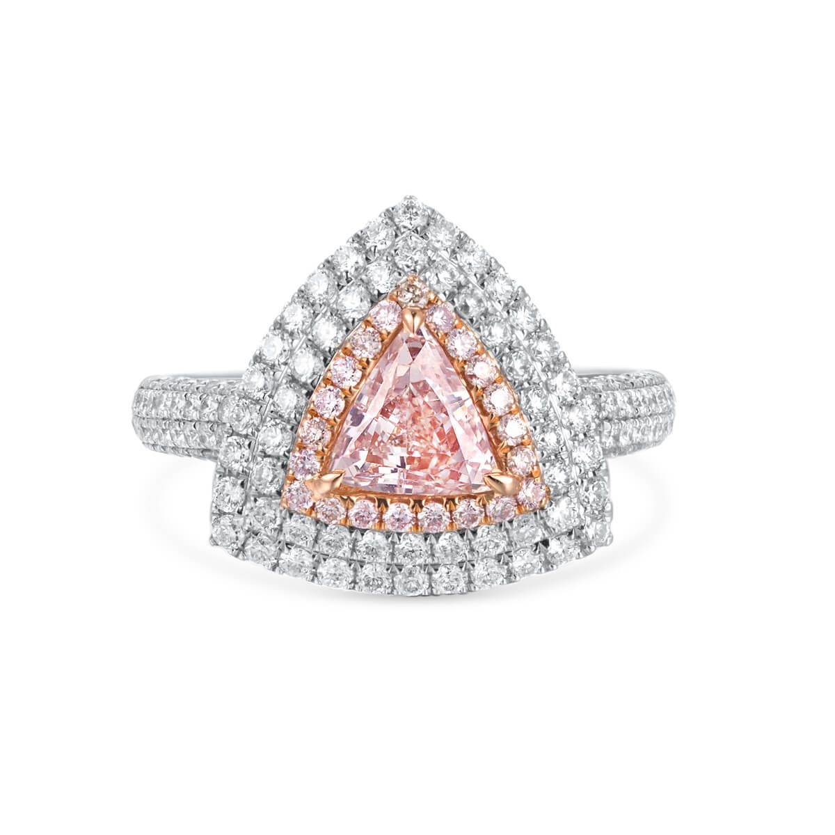 浅 呈橙色的 粉色 钻石 戒指, 0.81 重量 (1.76 克拉 总重), 三角形 形状, GIA 认证, 15281496