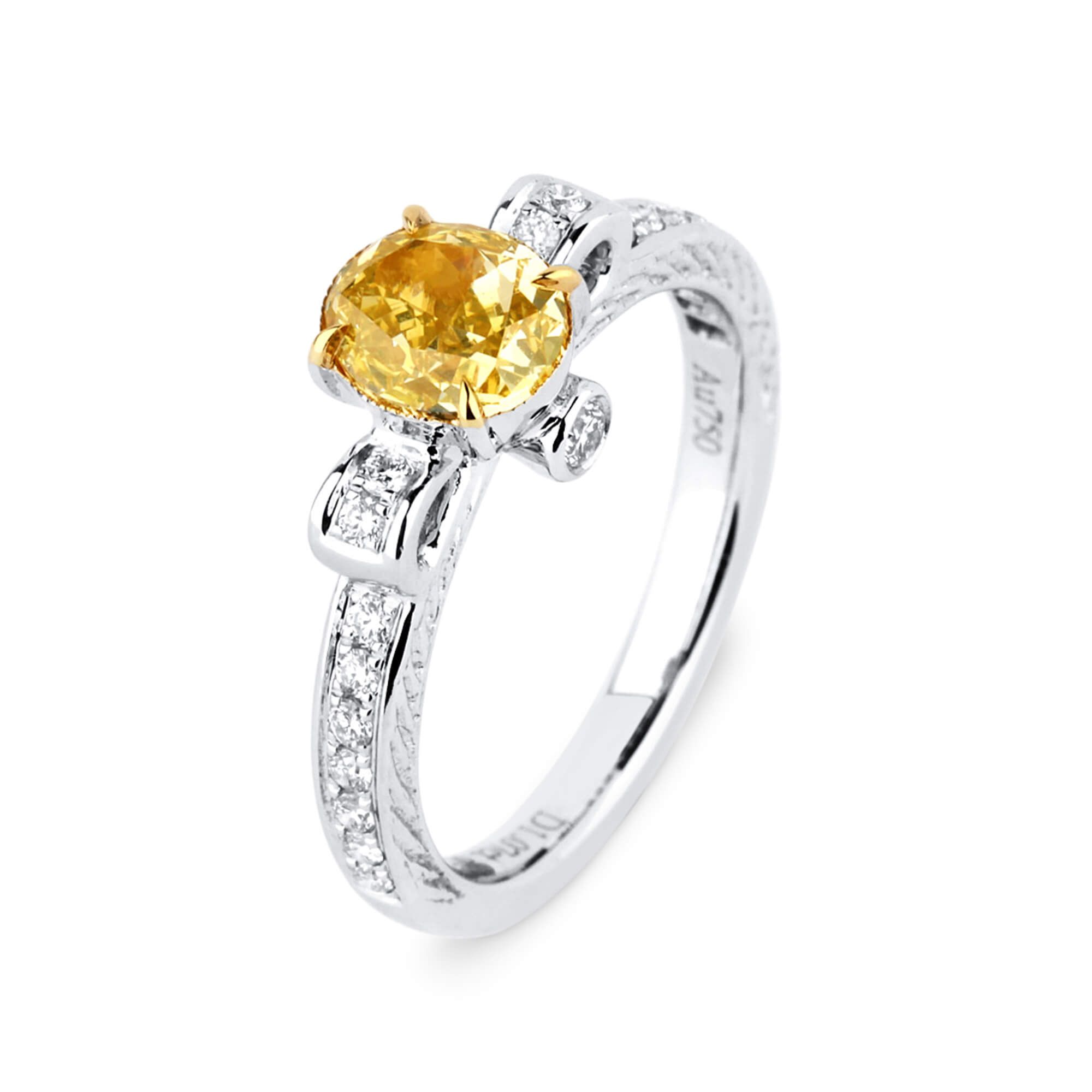 浓 黄色 钻石 戒指, 1.07 重量 (1.31 克拉 总重), 椭圆型 形状, GIA 认证, 2176006642